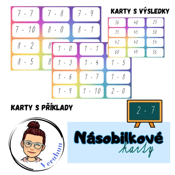 Násobilkové karty - barevné