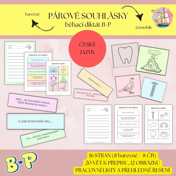 Párové souhlásky B-P běhací diktát