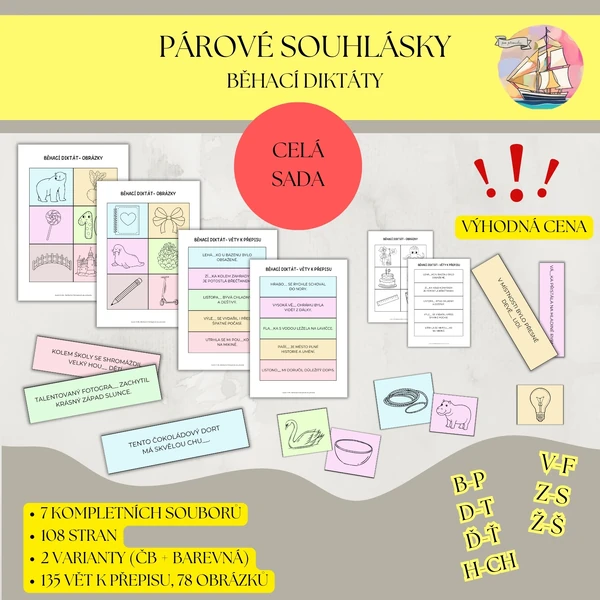 Párové souhlásky - běhací diktáty (celá sada)