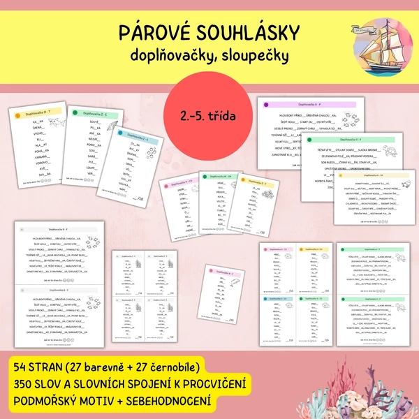 Párové souhlásky - sloupečky, doplňovačky