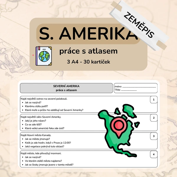 Severní Amerika - práce s atlasem