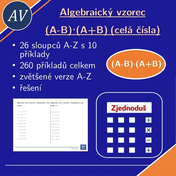 Algebraický vzorec (A+B)(A-B), zjednodušování (celá čísla) | matematika, algebra | 26 sloupců