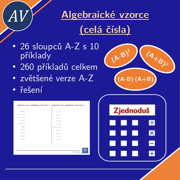 Algebraické vzorce, zjednodušování (celá čísla) | matematika, algebra | 26 sloupců