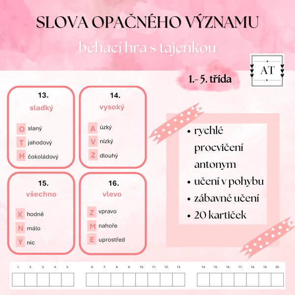 Antonyma - běhací hra s tajenkou