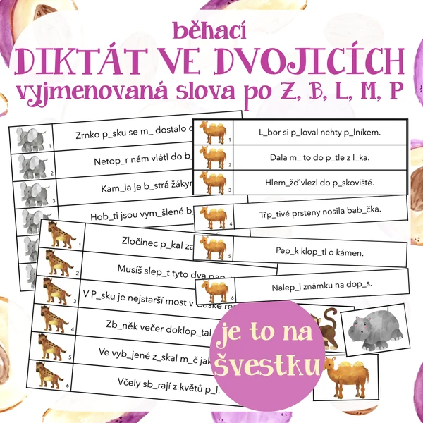 běhací DIKTÁT VE DVOJICÍCH nebo samostatně - vyjmenovaná slova po Z, B, L, M, P