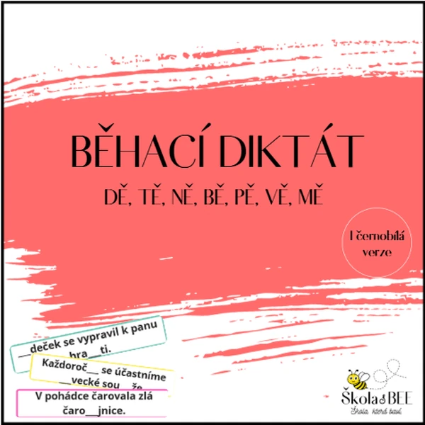 Běhací diktát - dě, tě, ně, bě, pě, vě, mě