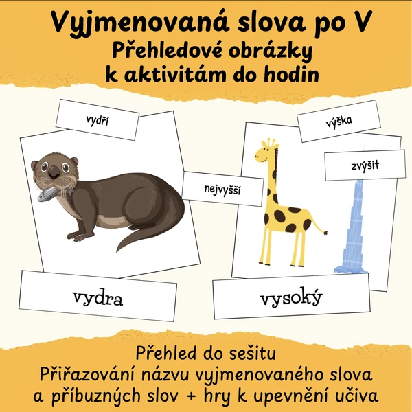 Vyjmenovaná slova po V - přehledové obrázky k aktivitám do hodin