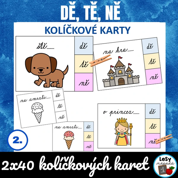 Dě, tě, ně - kolíčkové karty s psacím písmem