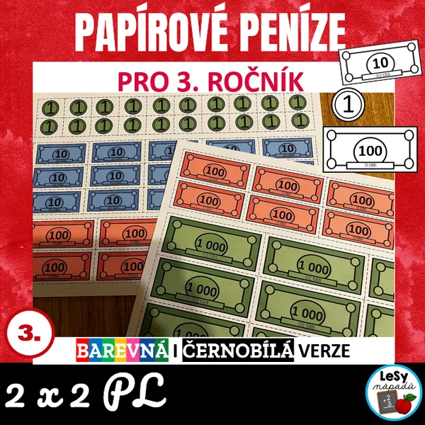 Papírové peníze pro 3. ročník