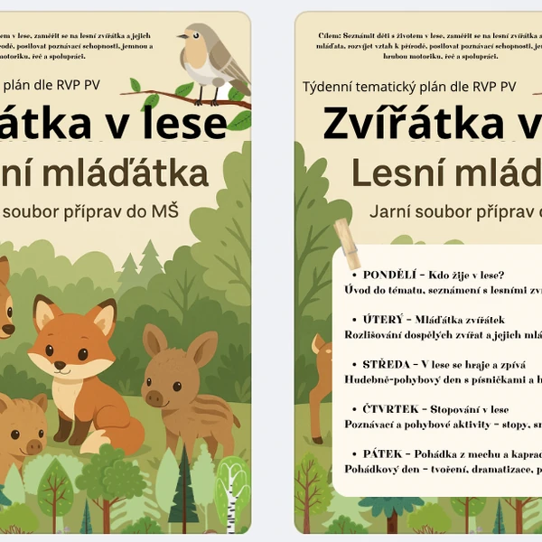 Zvířátka v lese - les: mláďata (jaro)