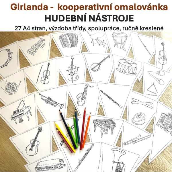 Girlanda - kooperativní omalovánka HUDEBNÍ NÁSTROJE