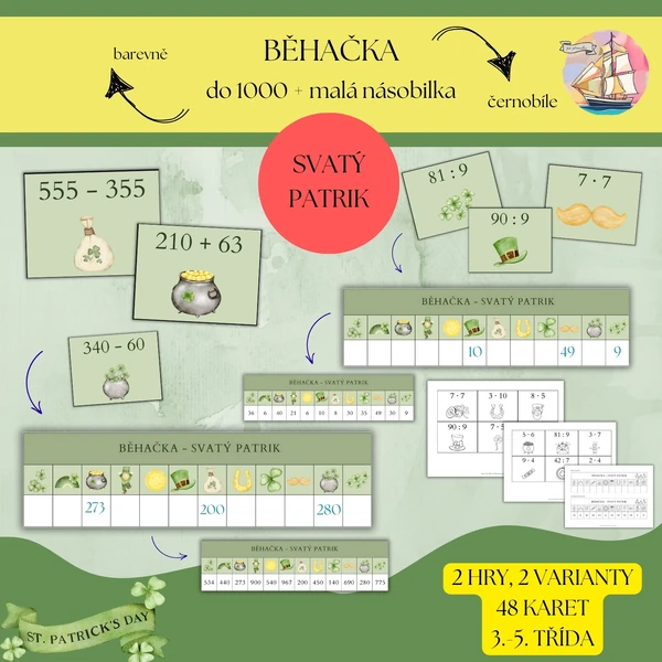 Svatý Patrik - matematická běhačka do 1000 + malá násobilka