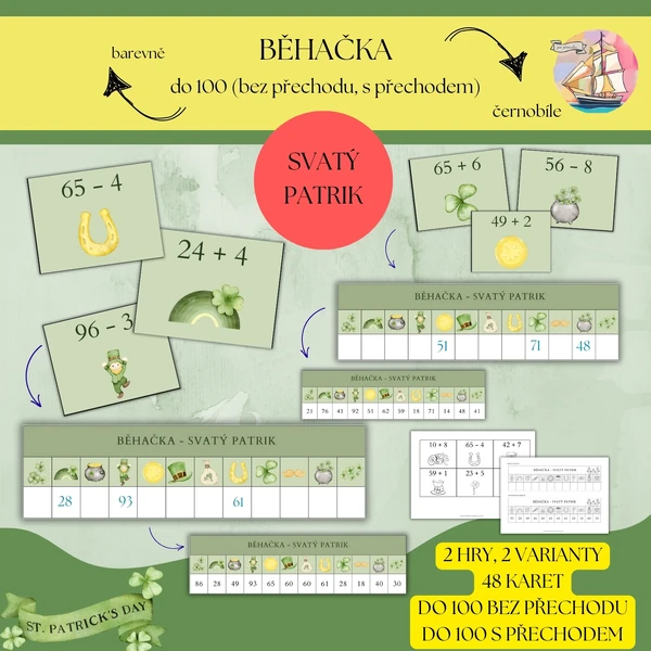 Svatý Patrik - matematická běhačka do 100 (bez přechodu, s přechodem)