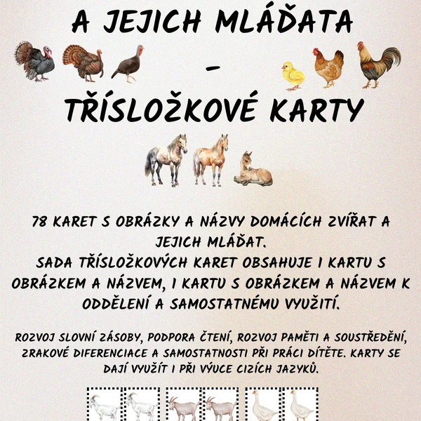Třísložkové karty -domácí zvířata a jejich mláďata