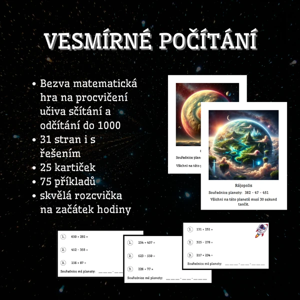 Vesmírné počítání (sčítání a odčítání do 1000)