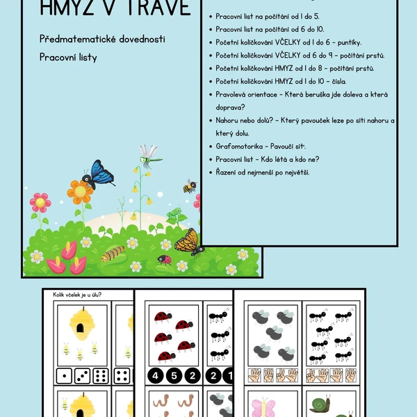 Hmyz - pracovní listy a předmatematické dovednosti