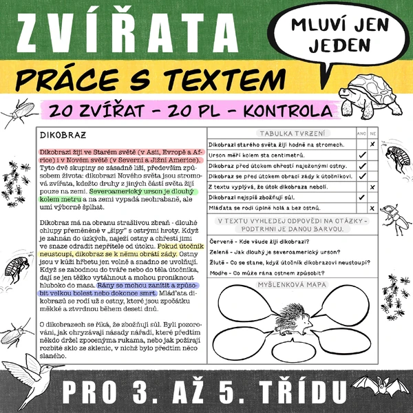 20 ZVÍŘAT - PRÁCE S TEXTEM - RWCT - pro 3. až 5. třídu - (V-CH-D a další metody)