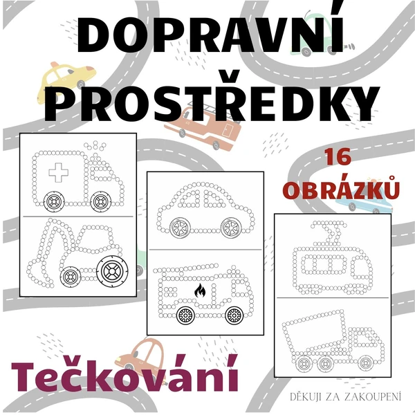 Tečkování - dopravní prostředky - 16 obrázků 