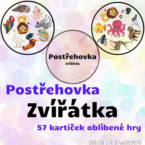 ZVÍŘÁTKA - postřehová hra - 57 kartiček