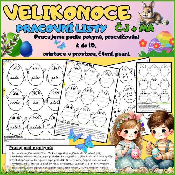 PRACOVNÍ LISTY - VELIKONOCE - 1. TŘÍDA - ČJ - MA