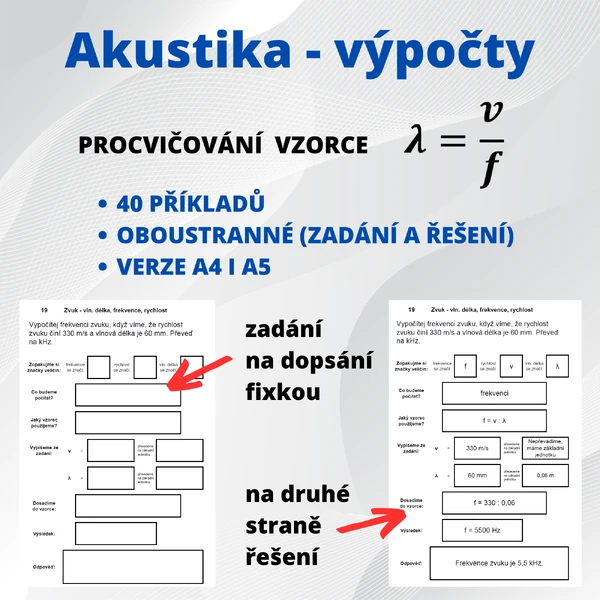 Akustika - výpočty - karty na procvičování postupu