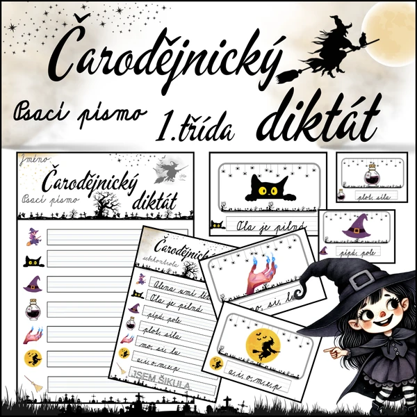 🧙‍♀️ ČARODĚJNICKÝ BĚHACÍ DIKTÁT – 1. třída, psací písmo