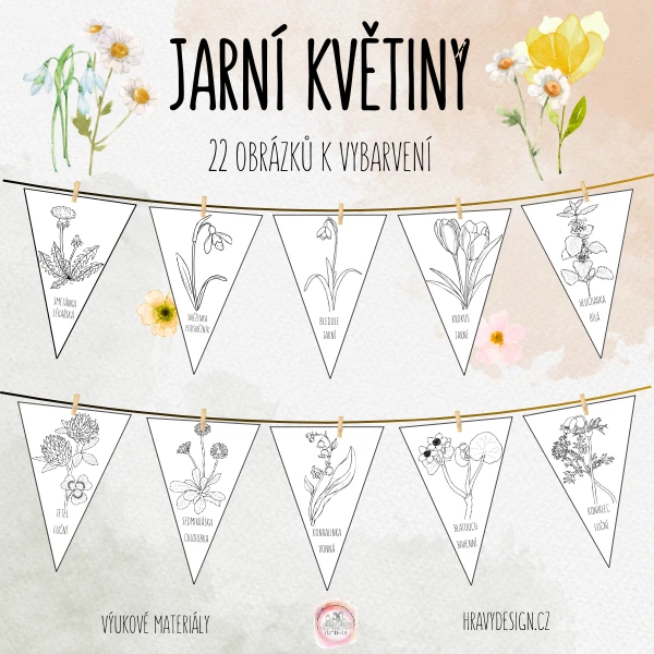 Jarní květiny - girlanda k vybarvení