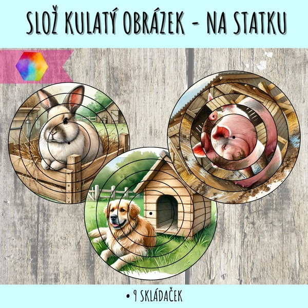 Otočné puzzle - domácí zvířata