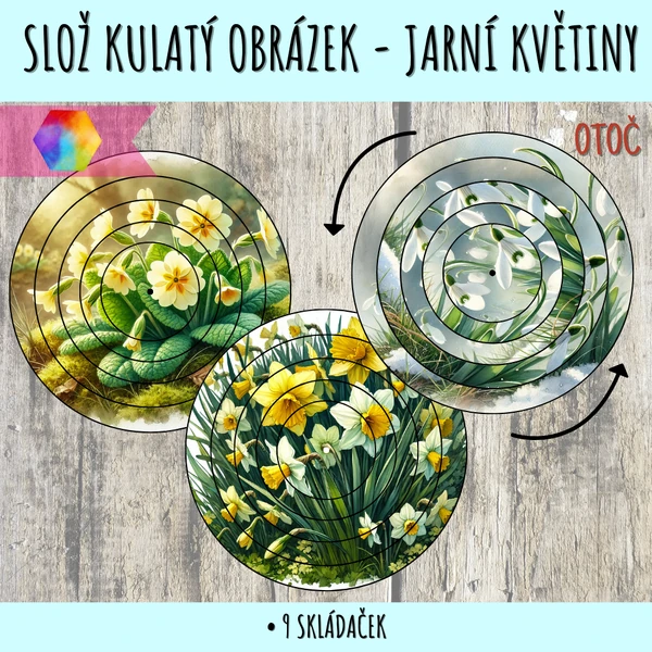 Otočné puzzle - jarní květiny