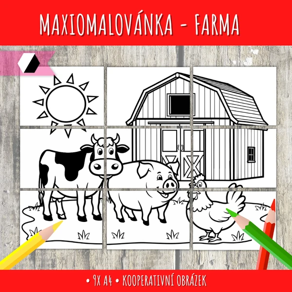 Kooperatvní maxiomalovánka - domácí zívřata ze statku