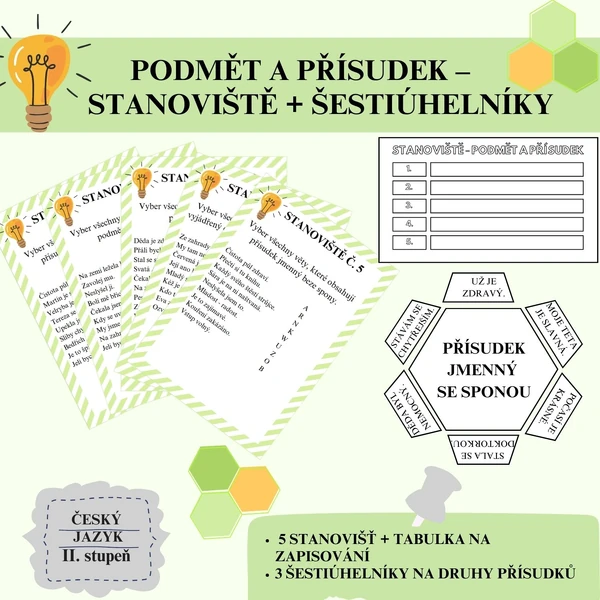 Podmět a přísudek –⁠⁠⁠⁠⁠⁠ stanoviště + šestiúhelníky