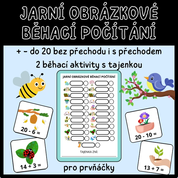Jarní obrázkové běhací počítání - pro prvňáčky