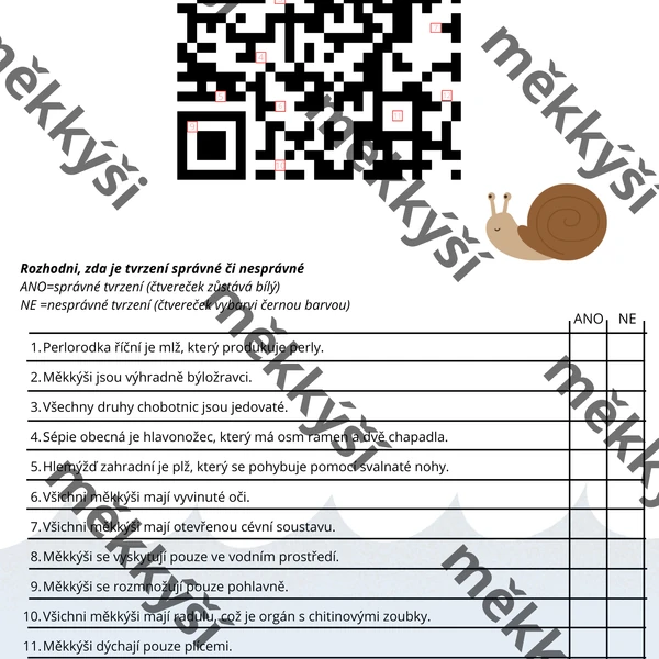 Měkkýši (pracovní list s QR kódem)