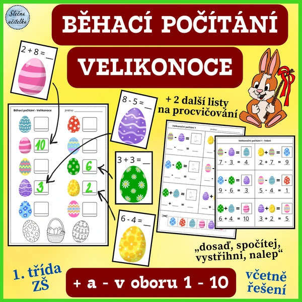 BĚHACÍ POČÍTÁNÍ - VELIKONOCE - 1. třída (+ a - v oboru 1 - 10)