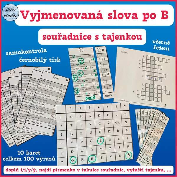 VYJMENOVANÁ SLOVA PO B (ORIENTACE V TABULCE, SOUŘADNICE, TAJENKA,…)