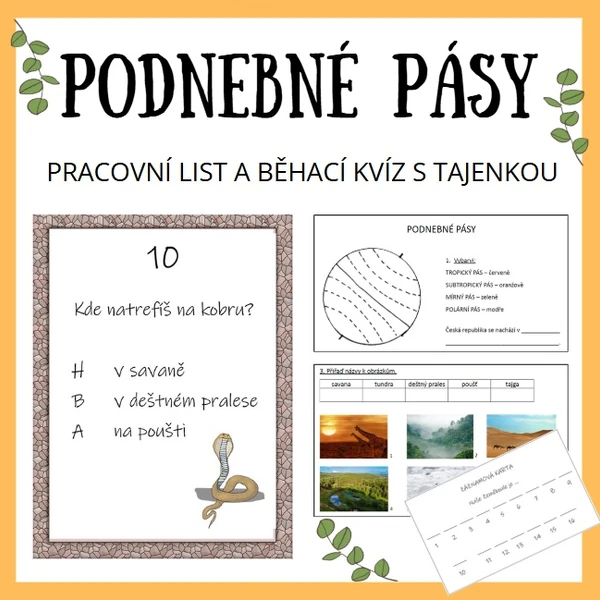 Podnebné pásy pracovní list + běhací stezka s tajenkou