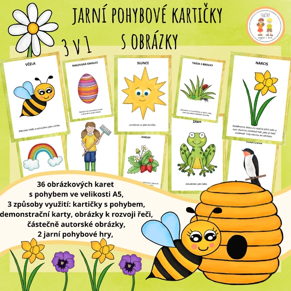 Jarní pohybové kartičky s obrázky - 3v1