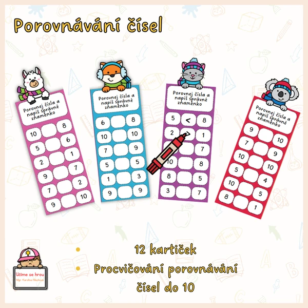 Porovnávání čísel do 10 - zvířátka