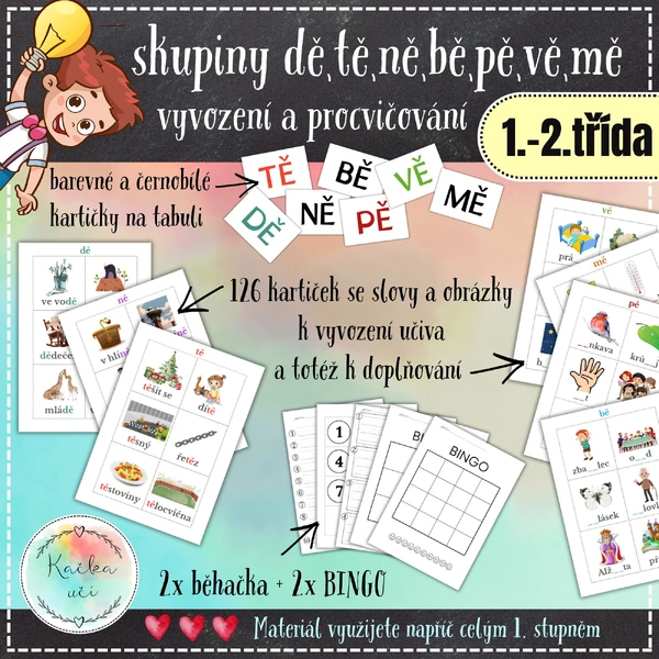 Skupiny dě, tě, ně, bě, pě, vě, mě - vyvození a procvičování