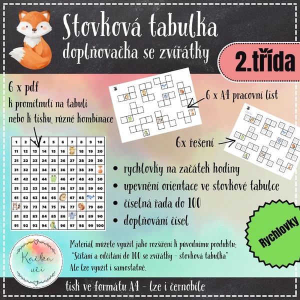 Stovková tabulka - doplňovačka se zvířátky