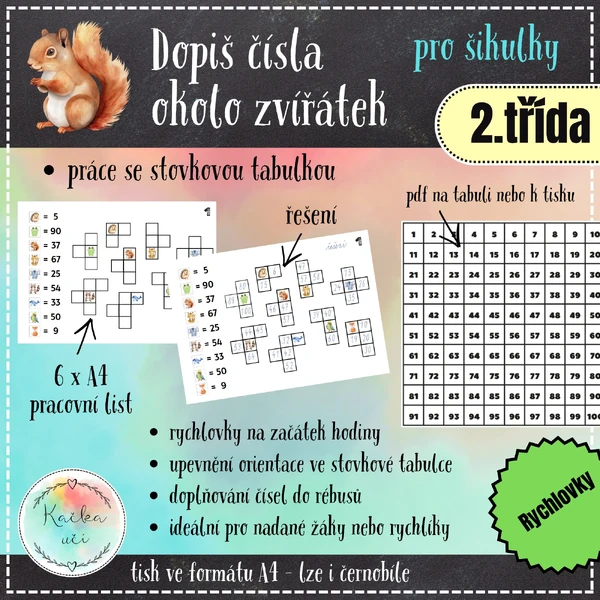 Dopiš čísla okolo zvířátek