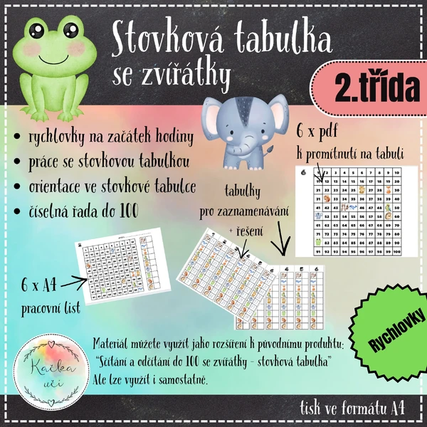 Stovková tabulka se zvířátky