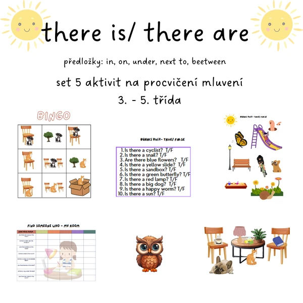 there is/ there are, předložky - set 5 aktivit