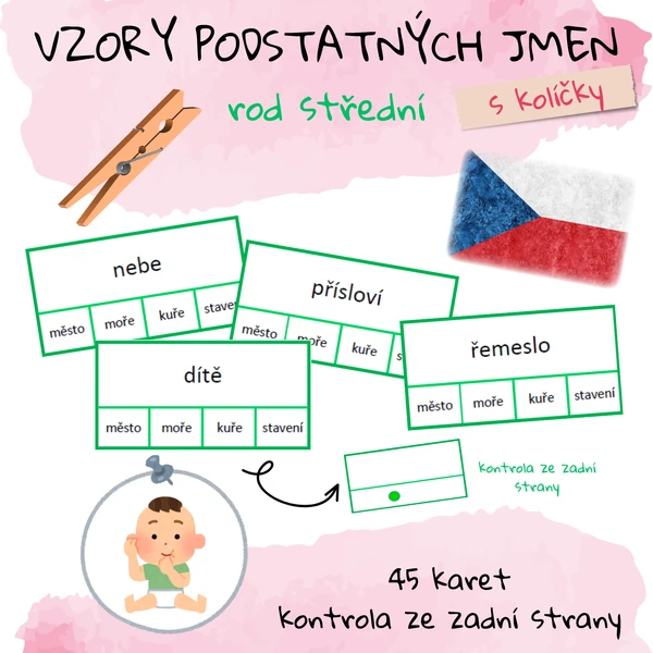 Vzory podstatných jmen s kolíčky - rod střední