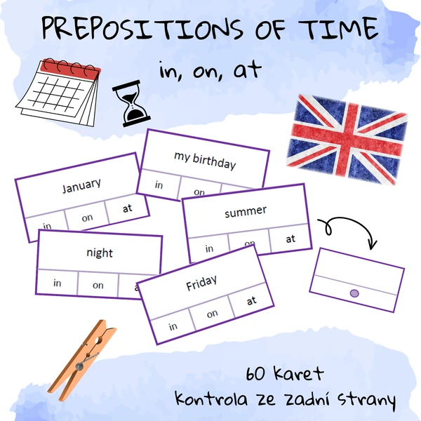 Prepositions of time – in, on, at (pomůcka s kolíčky)
