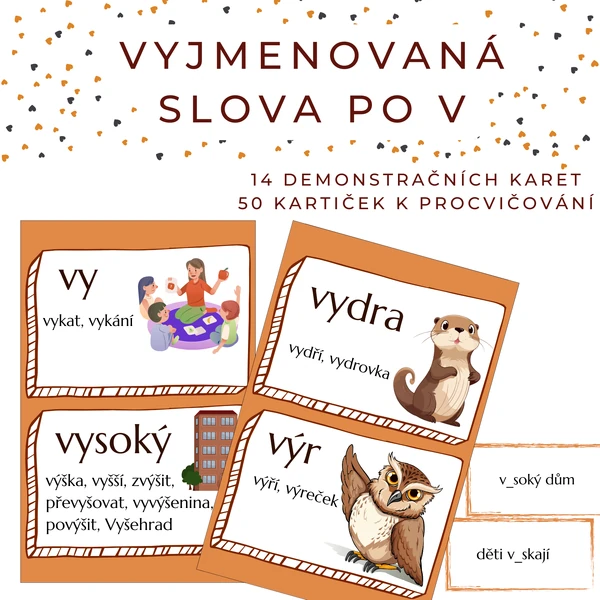 Vyjmenovaná slova po V - demonstrační karty, běhací diktát