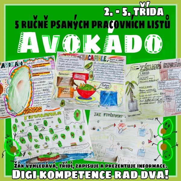 5 pracovních listů s tématem AVOKÁDA - projekt