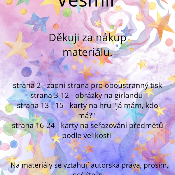 Vesmír - girlanda, karty na seřazování, "já mám, kdo má?"