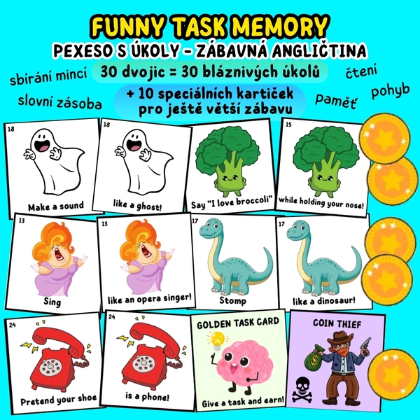 FUNNY TASK MEMORY - anglické pexeso s úkoly 