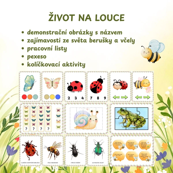 Život na louce - obrázky, pracovní listy, pexeso, kolíčkování